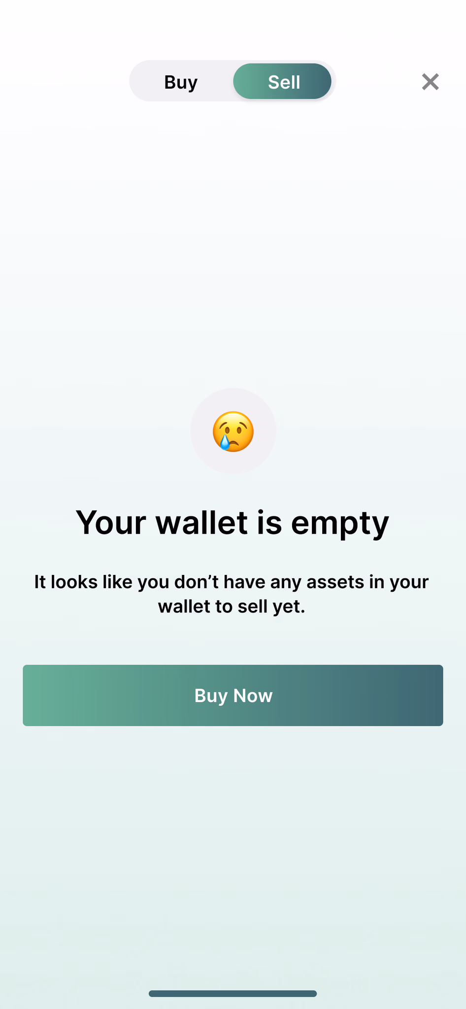 Noteworthy app — empty wallet state.
