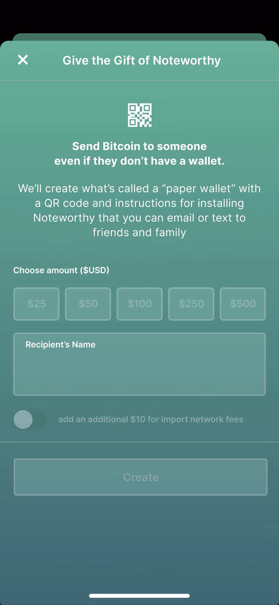 Noteworthy app — gift Noteworthy flow.