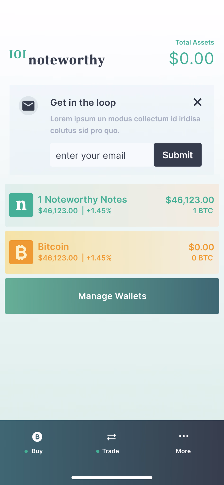 Noteworthy app — home screen.