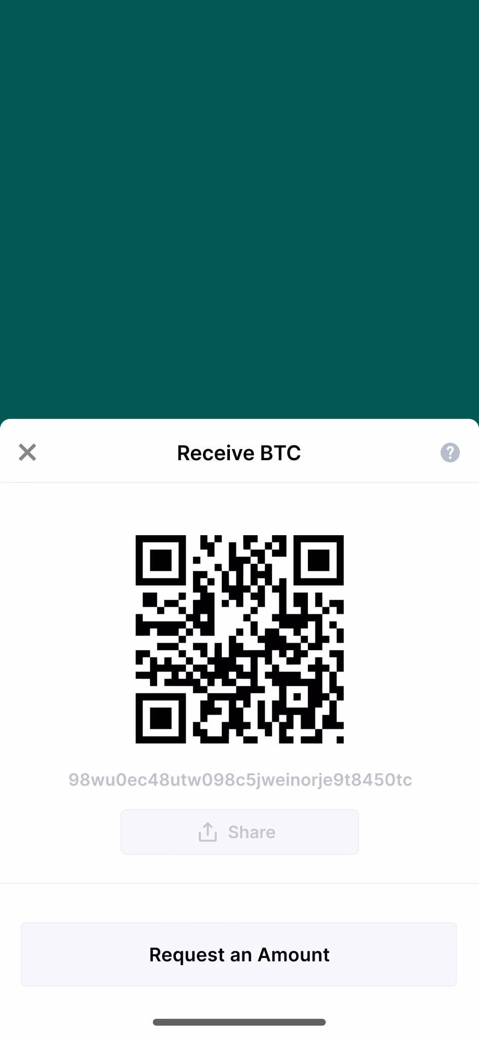 Noteworthy app — receive Bitcoin screen.