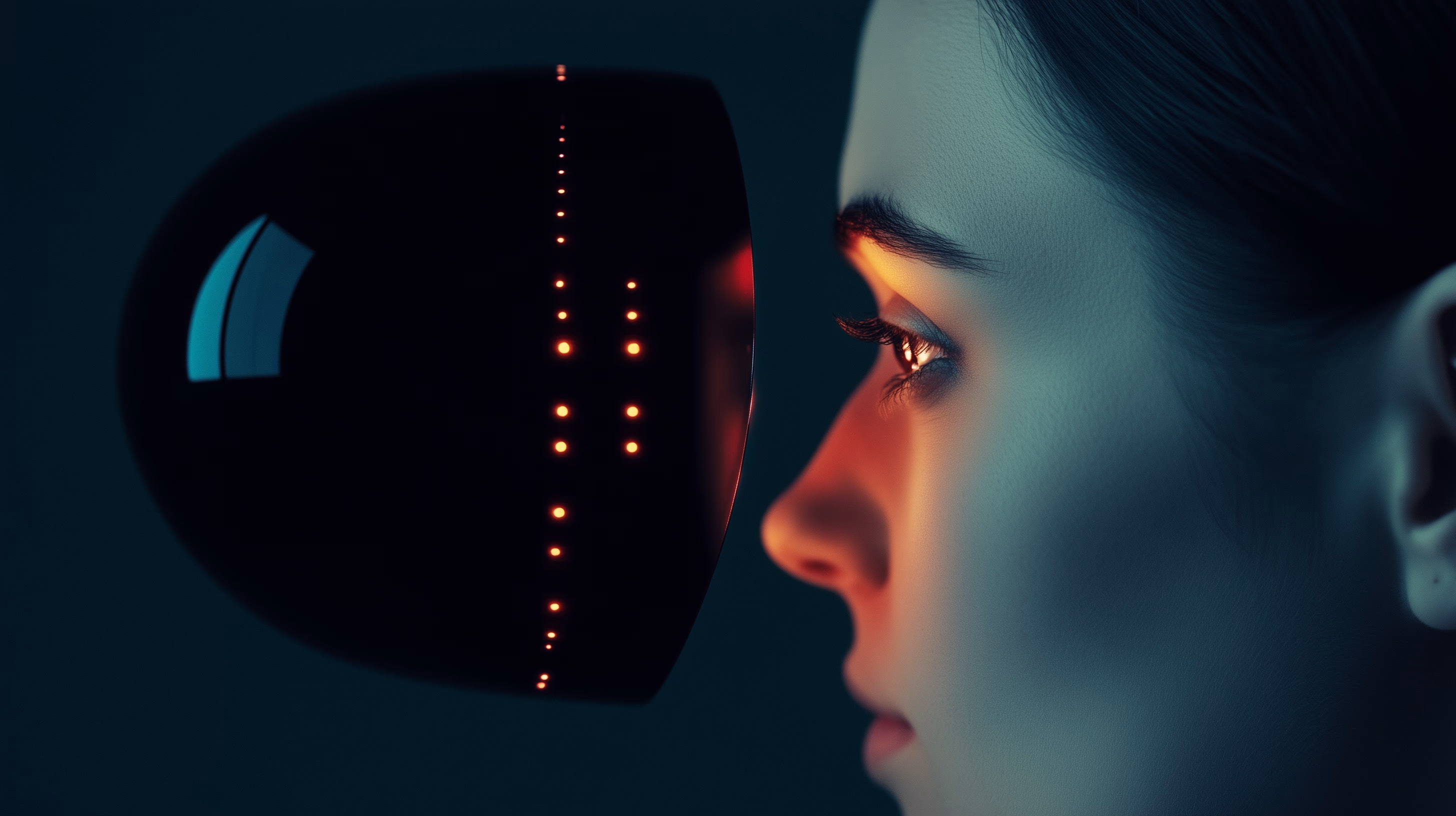 Close-up of an eye scanner concept in editorial light.