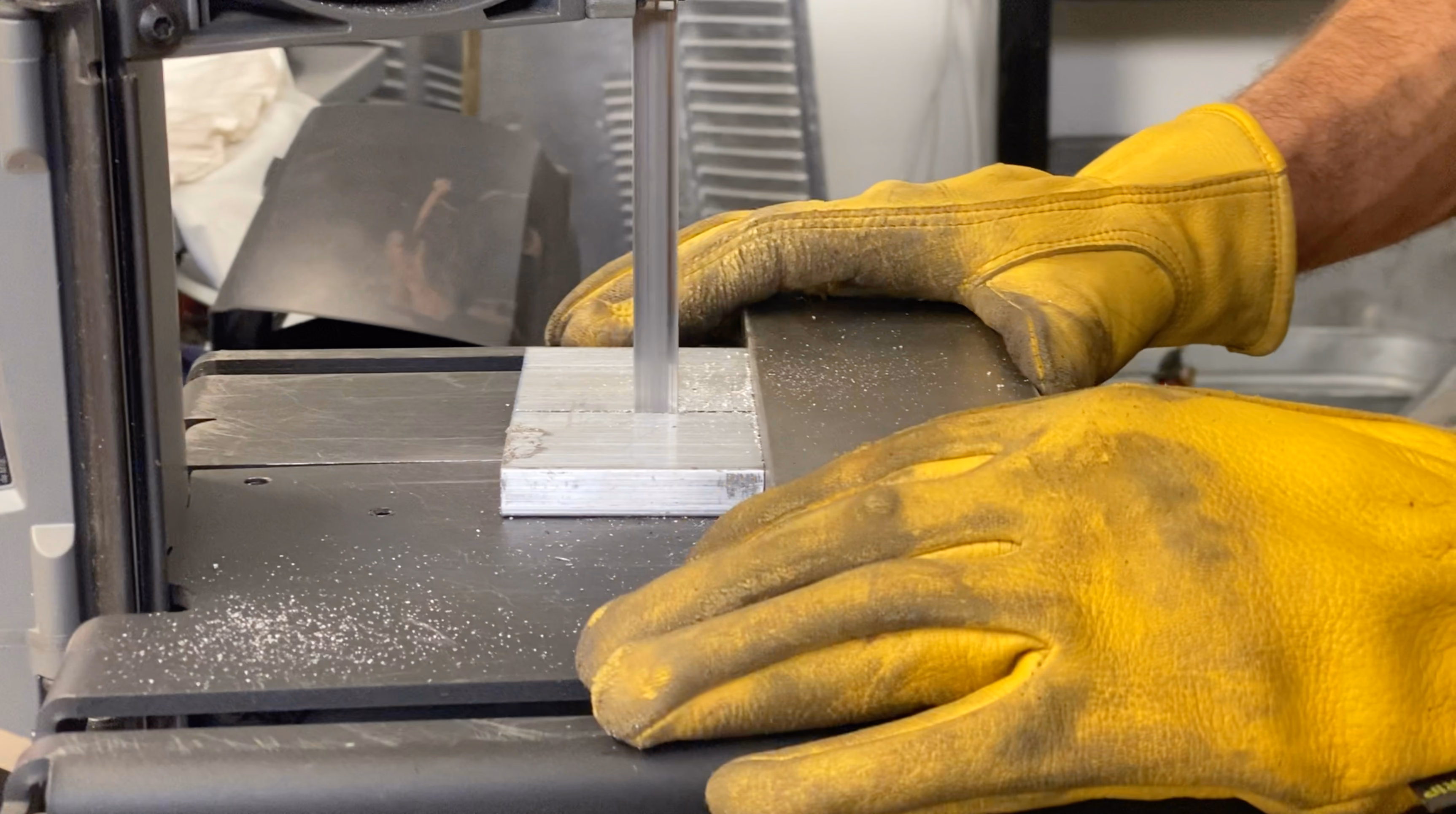 Metal being cut during Vatio prototype fabrication.